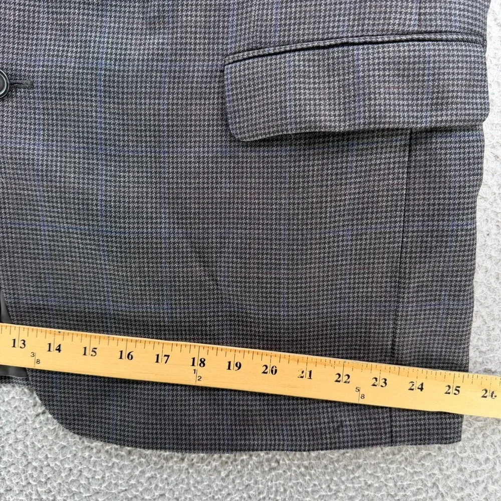 Jos A Bank Traveler Tailored Fit Sport Coat Blazer Men 48R Wool Houndstooth Gray